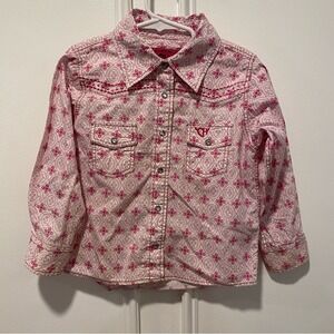 Cowgirl Hardware Shirt Girls 4T Pink Western Snap Front Floral Print